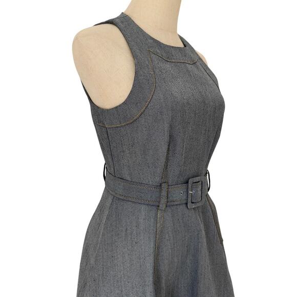 Cinq a Sept Zelda Belted Asymmetric Sleeveless Denim Midi Dress US 4 - Picture 7 of 10